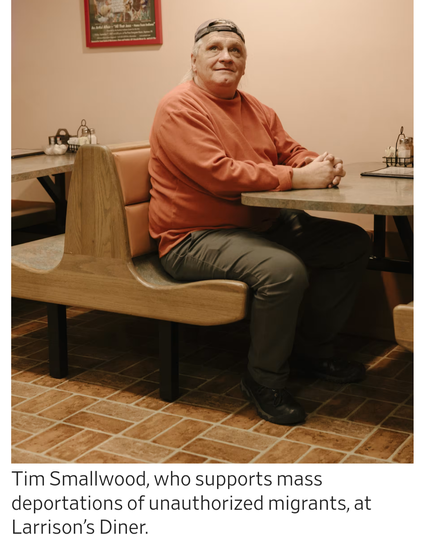 Tim Smallwood, supports mass deportations of unauthorized migrants, eats at Larrison’s Diner.