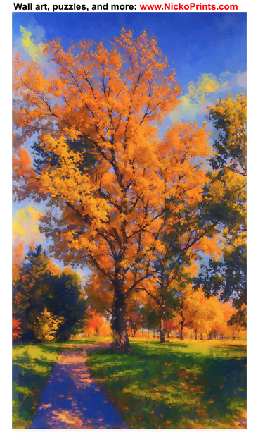 Poplar tree in autumn painting