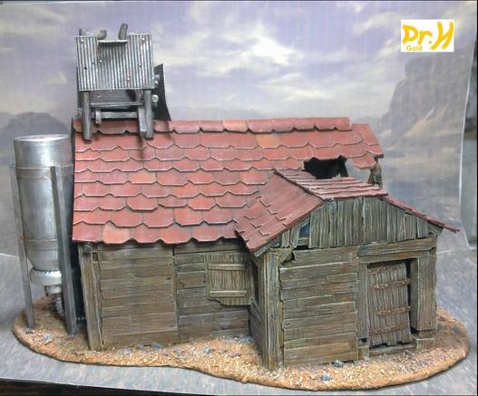 Front of the example wooden hut.