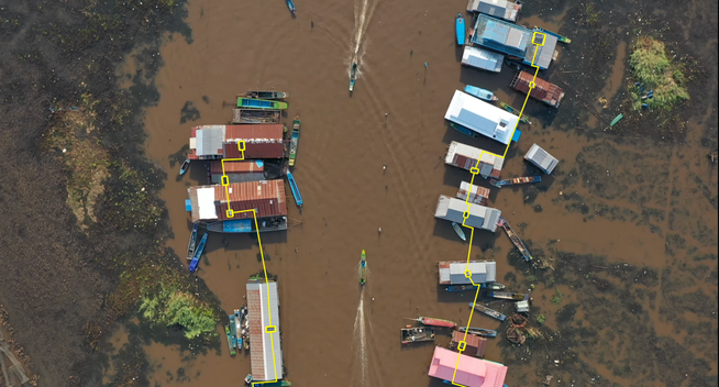 Drone View of Lake community connected by a Mesh Grid