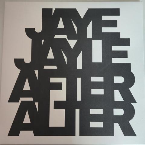 Jay Jayle's "After Alter" gatefold LP front cover: artist name and album title iin huge black all caps sans serif letters with condensed spacing - letters are partly on top of each other - and zero line distance, against plain white background