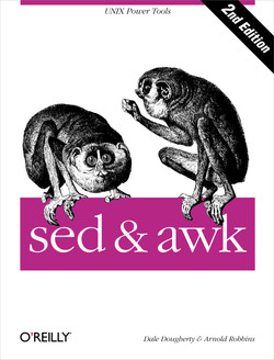 Front cover of the O'Reilly programming book for the sed and awk text processing tools. The cover has the title in white on a magenta background and woodcut illustrations of two slender lorises.