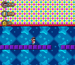 The player is on some purple blocks, which disappear when the switch runs out