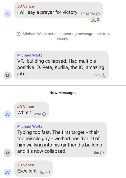 Mike Waltz Signal text naming targets & locations.