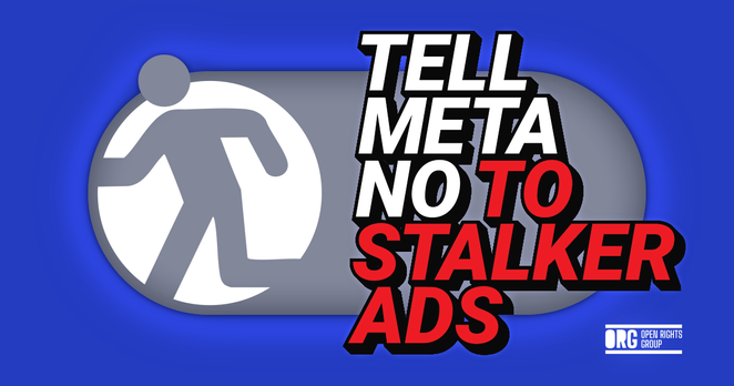 "Tell Meta No to Stalker Ads" campaign banner