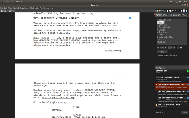 Print do Fade In rodando no Ubuntu Linux.