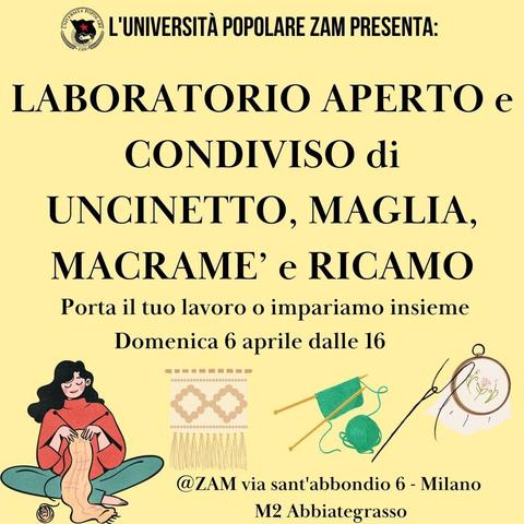 🧶Laboratorio aperto e condiviso di uncinetto,  maglia, macrame e ricamo.
