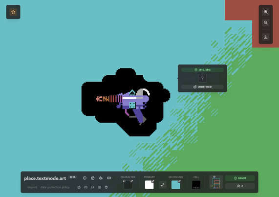 A super soaker water gun in textmode art style.