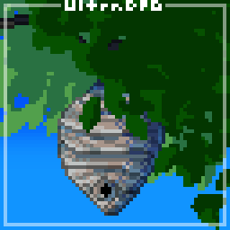 Pixel art of a wasp nest hanging from a tree.