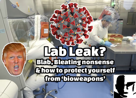 biological lab with covid particle in front and trump's head
