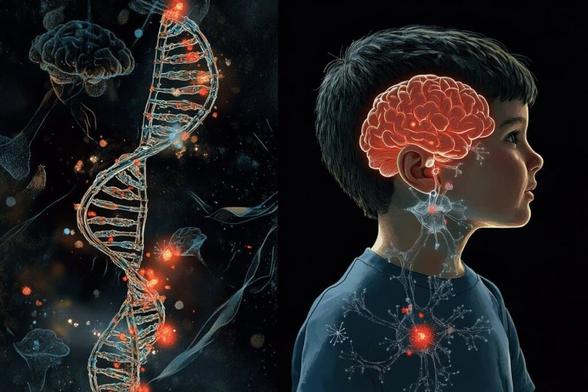 This shows DNA, a child and a brain.