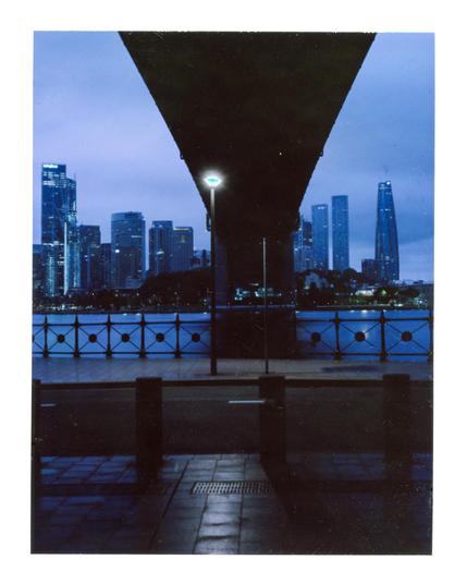 FP100C peel apart instant film long exposure photo of under the Sydney Harbour Bridge for the April 2025 Polaroid Week.