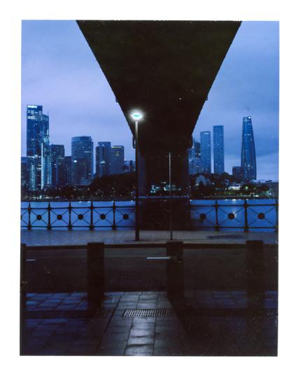 FP100C peel apart instant film long exposure photo of under the Sydney Harbour Bridge for the April 2025 Polaroid Week.
