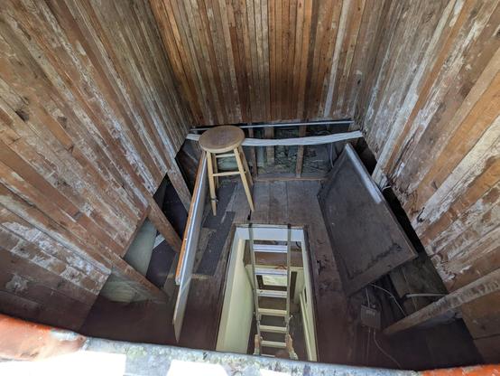Almost no where to stand to get up the last bit out the roof hatch