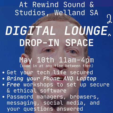 Come in at any time for the duration of the event; sessions will start at regular intervals throughout.

    Get your tech life secured
    Free workshops to set up secure and ethical software on your devices
    Password managers, browsers, messaging, social media, and your questions answered