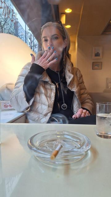When you're in downtown Tokyo and the only authentic establishment around for miles is the smokers cafe, you go, and you partake. In this 1960's mint condition gem, Katherine, wearing Xover0 jewelry, is photographed by Duane.