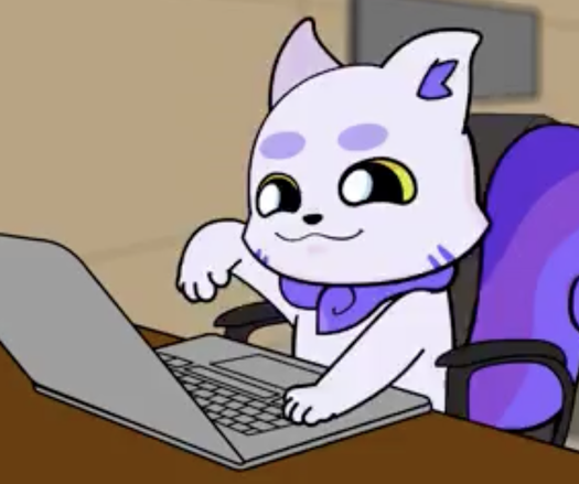 Cat tapping on a computer writing a JCLS poster abstract.
