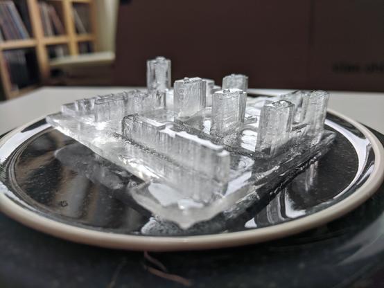 Scale model Helsinki neighborhood cast in ice.