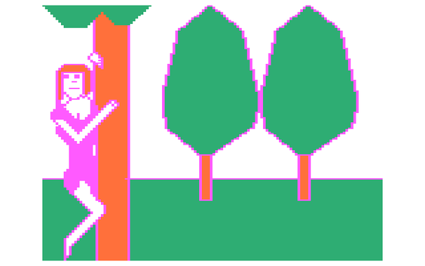 Tandy Color Computer screenshot of a "wood nymph"