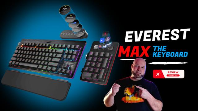 Mountain Everest Max modular mechanical gaming keyboard on a desk, featuring detachable numpad, media dock, RGB lighting, and customizable layout—ultimate review for gamers seeking comfort and personalization.