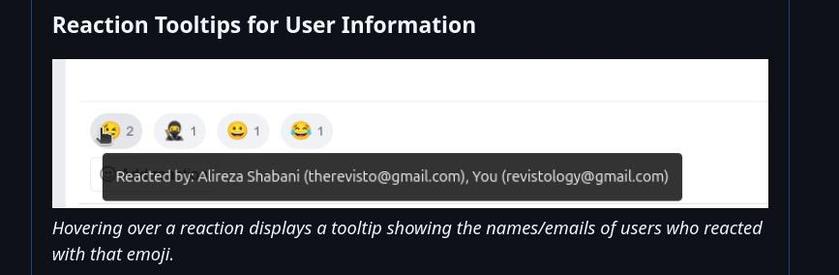 A screenshot of reaction tooltips