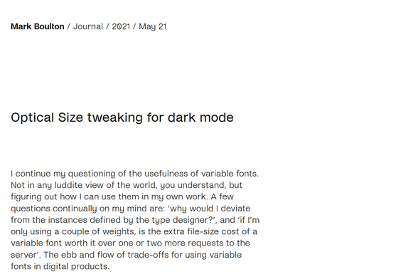 Screenshot of Optical Size tweaking for dark mode