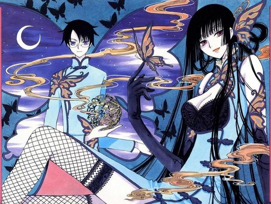 Art of Yuuko Ichihara (right), a mysterious clairvoyant, and her worker Kimihiro Watanuki (left), an ordinary high school boy indebted to her, from xxxHOLiC.