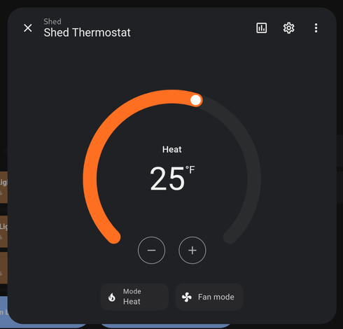 A Home Assistant thermostat card showing 25°F