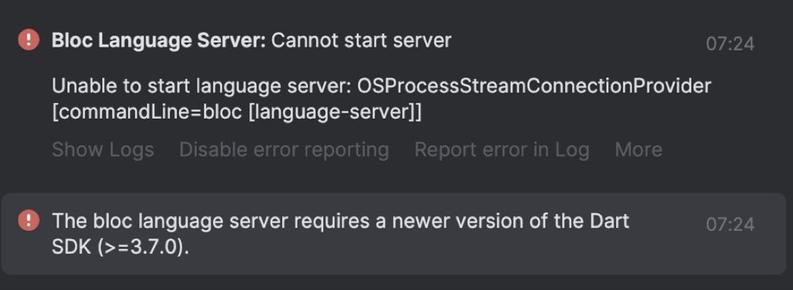 Screenshot of the error messages within IntelliJ