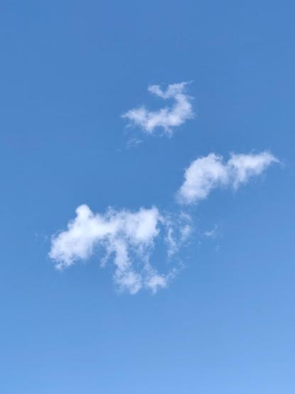 A narrow cloud shape, the larger below the smaller, against a blue sky.