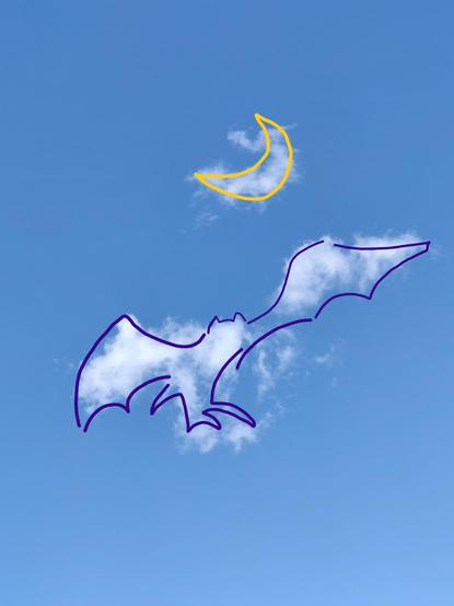 The same image, but with a crude scribble overlapping it to illustrate a vaguely bat-shaped cloud under a crescent moon.