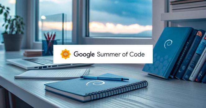 Debian and Google Summer of Code illustration of desk with books