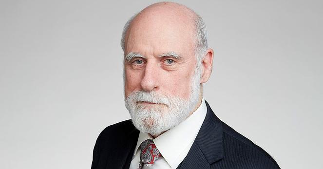 Picture of Vint Cerf in a suit, one of the “Fathers of the Internet,”