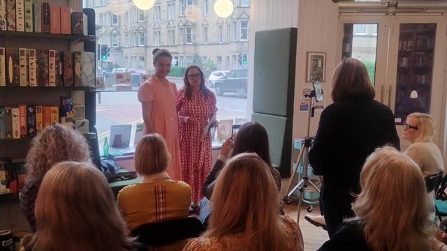 Author Emma Steel with organiser Kristin at the May Edinburgh Writers Forum in the Edinburgh Bookshop