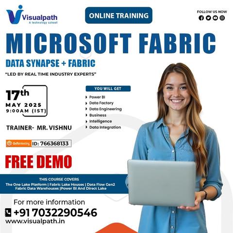 🎓 Free Online Demo – Microsoft Fabric
📅 Date: 17th May 2025
🕘 Time: 9:00 AM IST
👨‍🏫 Trainer: Mr. Vishnu (Industry Expert)
🔗 Meeting Link: https://meet.goto.com/766368133
🆔 Meeting ID: 766368133
🚀 What You’ll Learn:
 • Power BI
 • Data Factory
 • Data Engineering
 • Business Intelligence
 • Data Integration
📞 Call: +91 7032290546
 🌐 Visit: https://www.visualpath.in/online-microsoft-fabric-training.html 
💥 Don’t miss this FREE session to boost your data skills with Microsoft Fabric!

#Visualpath #dataengineering #dataanalytics #learning #powerbi