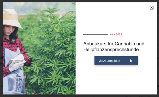 Screenshot 14.05 2025 Webseite Cannabis Medizin - Anbaukurs für Cannabis und Heilpflanzensprechstunde. Eine Person steht neben vielen großen grünen Pflanzen.

https://www.arbeitsgemeinschaft-cannabis-medizin.de/