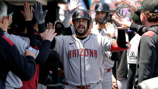 Eugenio Suárez #28 of the Arizona Diamondbacks...