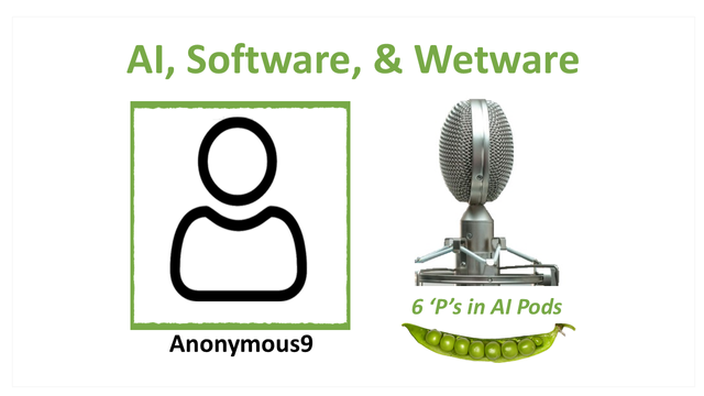 An icon of an anonymous person labeled Anonymous9, next to a microphone and the 6 'P's in AI Pods logo.