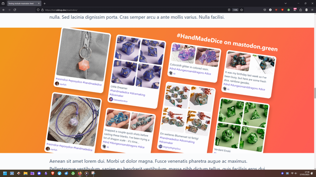 Sample of a hashtag feed, in this case handmade dice.