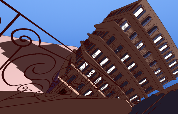 A building seen from a balcony