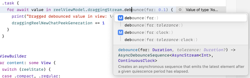 Debounce APIs from swift-async-algorithms