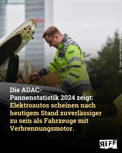 Die ADAC- Pannenstatistik 2024 zeigt:  Elektroautos scheinen nach heutigem Stand zuverlässiger zu sein als Fahrzeuge mit Verbrennungsmotor.