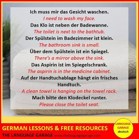 German vocabulary related to the bathroom, image of folded towels