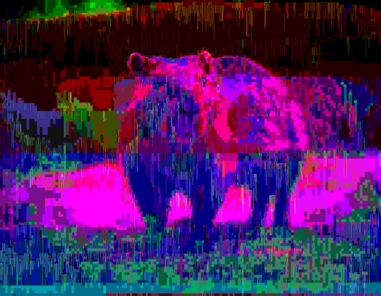 Psychedelic capybara that is pixelated and has pixel streaks running down the picture