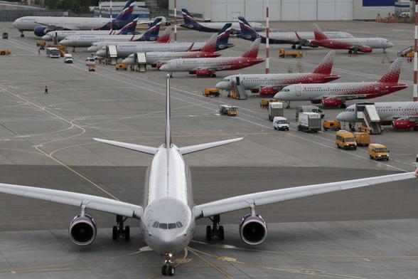 Aeroflot Russian Airlines and Rossiya Airlines aircraft are seen at Moscow-Sheremetyevo International Airport in Moscow, Russia in 2021