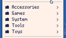Accessories
Games
System
Tools
Toys