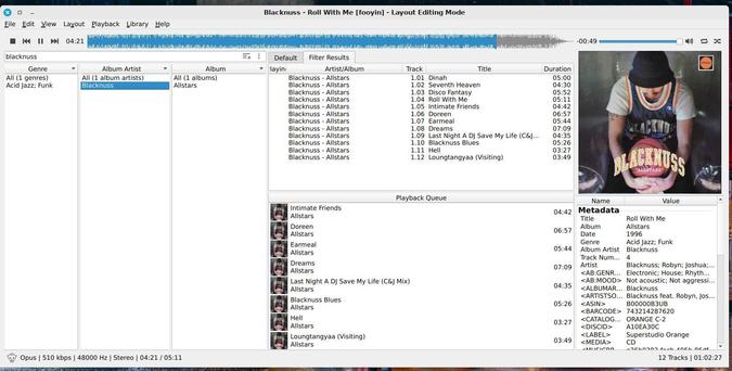 Screenshot of fooyin music player showing the playback cue of album AllStars by Blacknuss