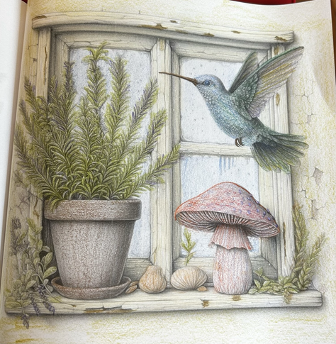 A hummingbird near a potted plant
