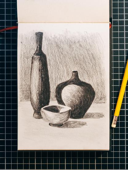A scratch of different pots based on a photo by Robert Mapplethorpe