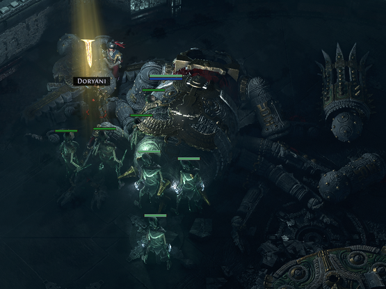 Screenshot of PoE2, Doryani standing next to his Final Triumph.